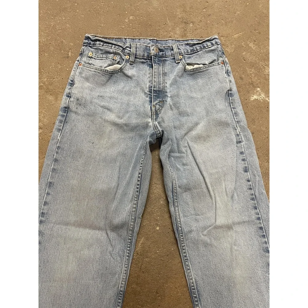 Levis 550 Jeans Mens 34x31 Light Wash Blue Relaxed Tapered Stretch Denim Zip Fly